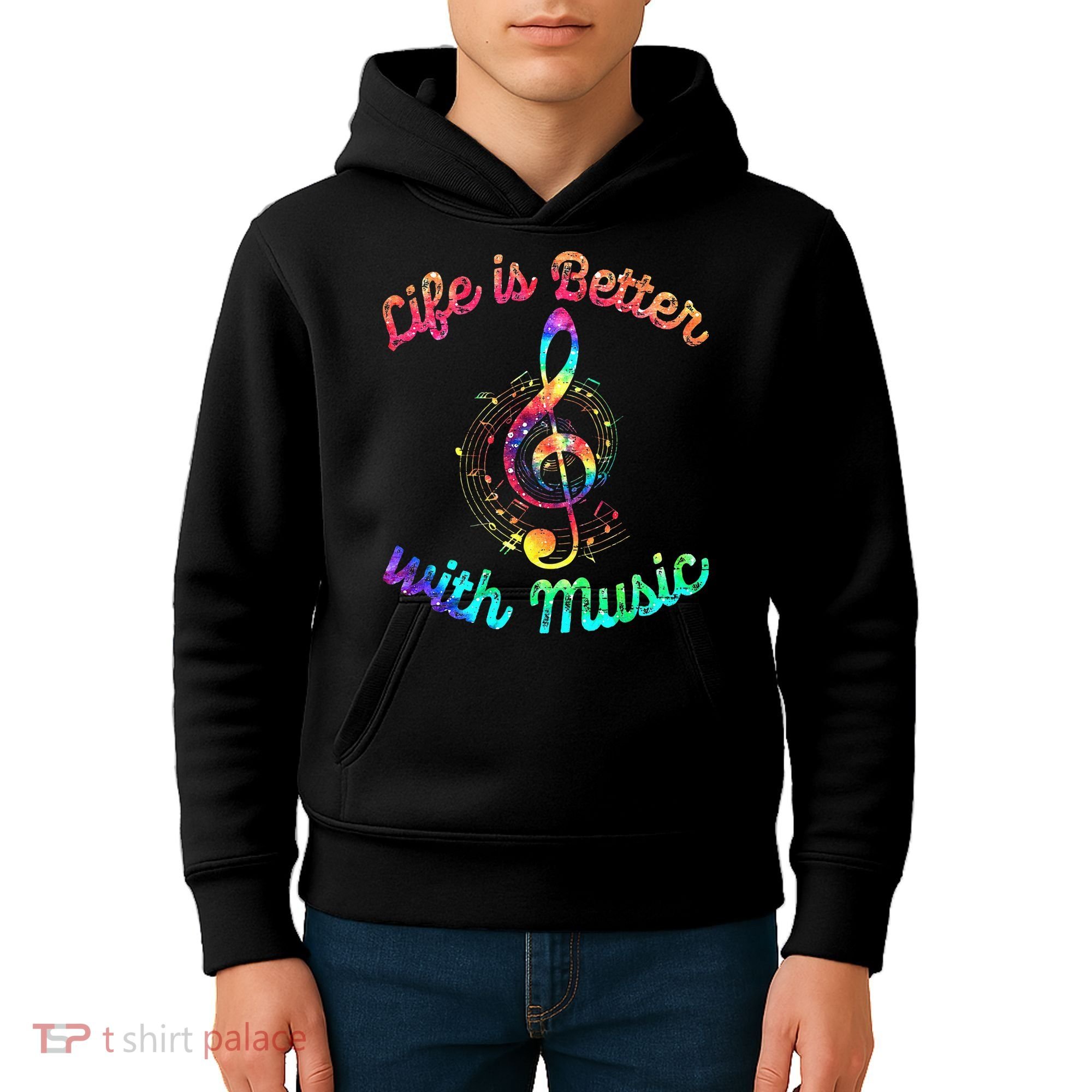 Life Is Better With Music Notes Symbol Tie Dye Musician Kids Hoodie
