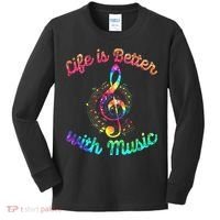 Life Is Better With Music Notes Symbol Tie Dye Musician Kids Long Sleeve Shirt thumb 0