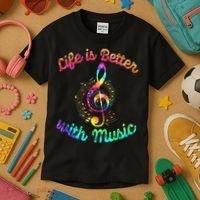 Life Is Better With Music Notes Symbol Tie Dye Musician Kids T-Shirt thumb 3