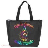 Life Is Better With Music Notes Symbol Tie Dye Musician Tote Bag thumb 0
