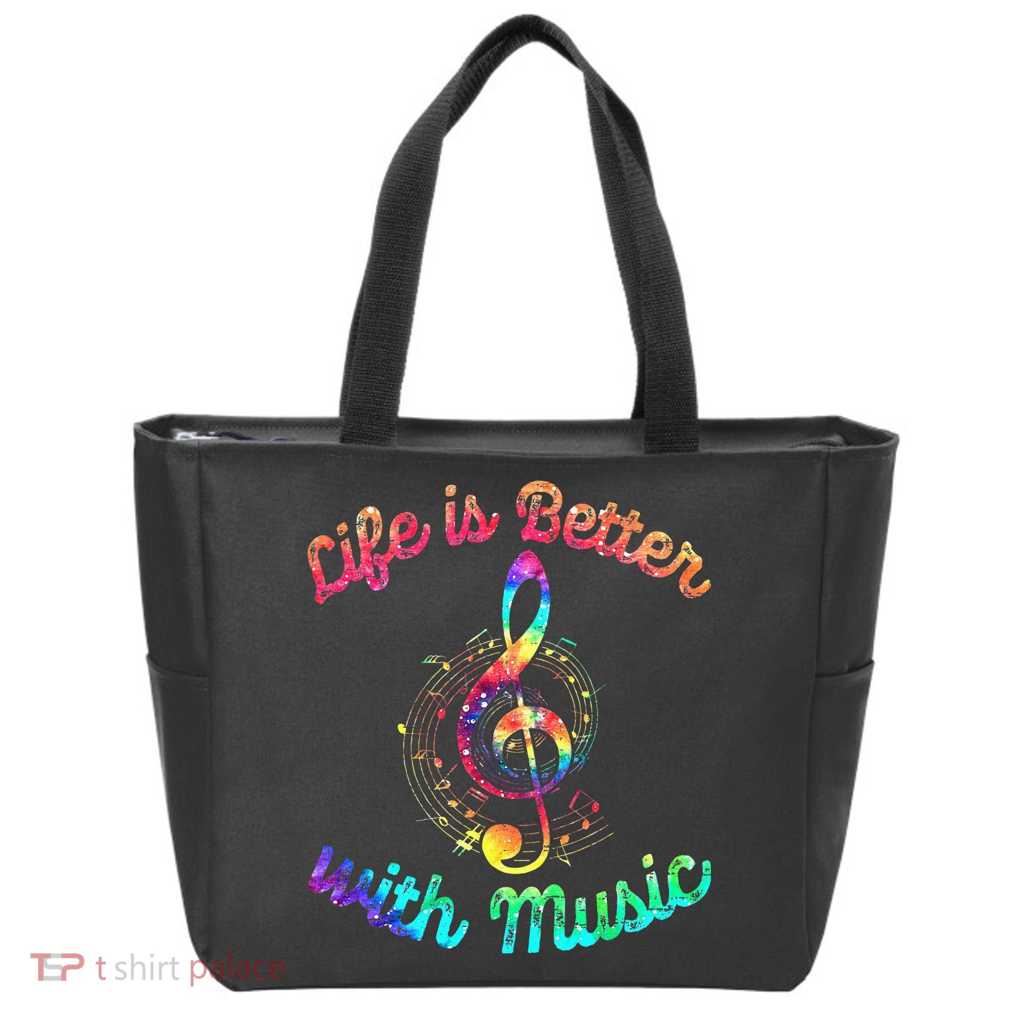 Life Is Better With Music Notes Symbol Tie Dye Musician Tote Bag