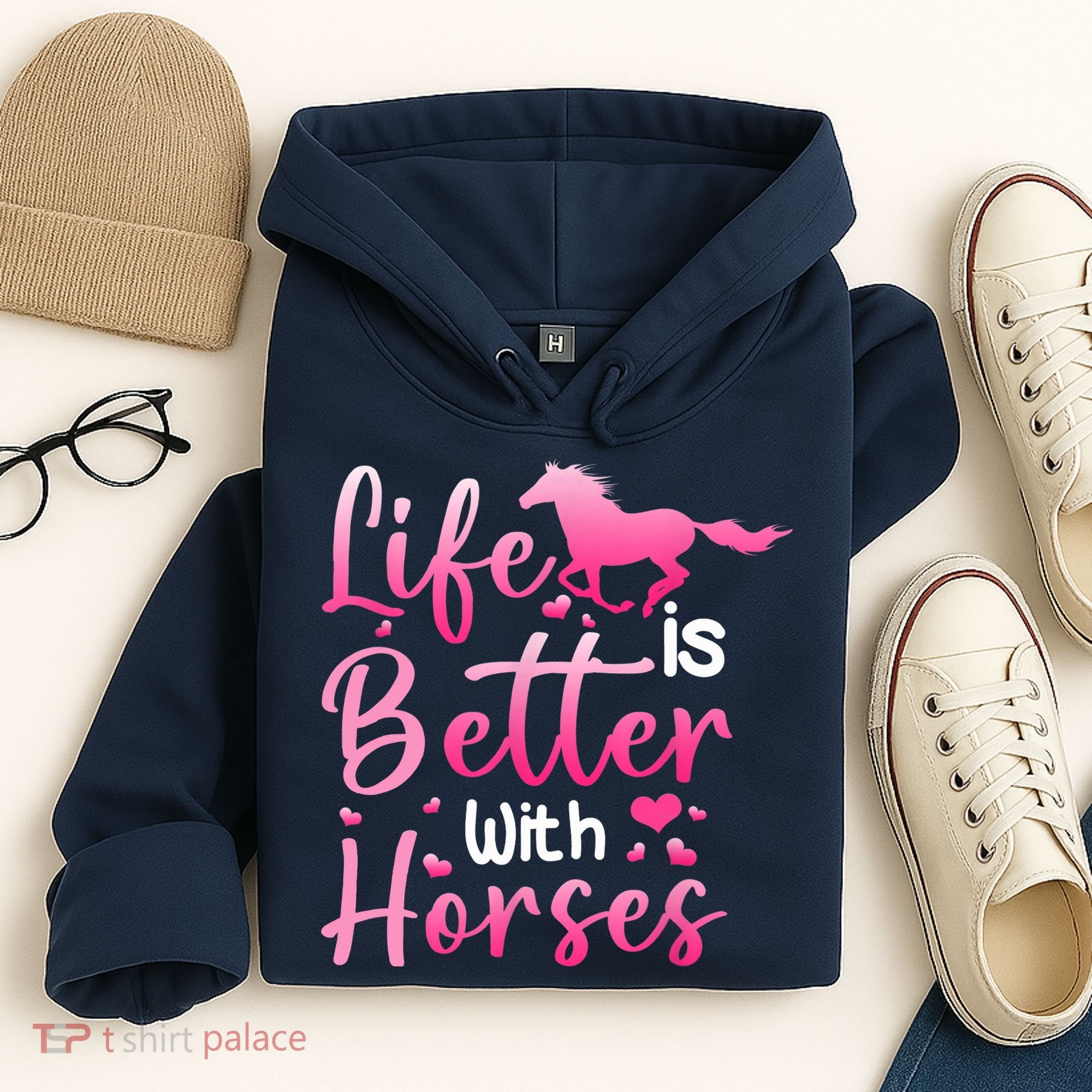 Life Is Better With Horses Horseback Riding Gift Girls Wo Hoodie