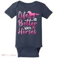 Life Is Better With Horses Horseback Riding Gift Girls Wo Baby Bodysuit thumb 0