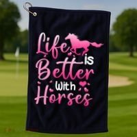 Life Is Better With Horses Horseback Riding Gift Girls Wo Golf Towel thumb 1
