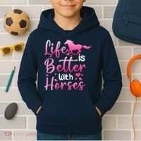 Life Is Better With Horses Horseback Riding Gift Girls Wo Kids Hoodie thumb 2