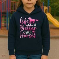 Life Is Better With Horses Horseback Riding Gift Girls Wo Kids Hoodie thumb 3