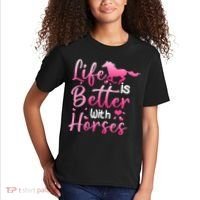 Life Is Better With Horses Horseback Riding Gift Girls Wo Kids T-Shirt thumb 2