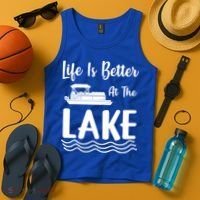 Life Is Better At The Lake Pontoon Boat Pontooning Boating Gift Tank Top thumb 4