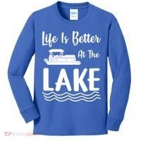 Life Is Better At The Lake Pontoon Boat Pontooning Boating Gift Kids Long Sleeve Shirt thumb 0