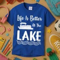 Life Is Better At The Lake Pontoon Boat Pontooning Boating Gift Kids T-Shirt thumb 3