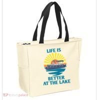 Life Is Better At The Lake Pontoon Boat Pontooning Lake Love Great Gift Tote Bag thumb 2