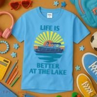 Life Is Better At The Lake Pontoon Boat Pontooning Lake Love Great Gift Kids T-Shirt thumb 3