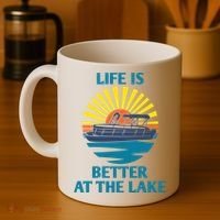 Life Is Better At The Lake Pontoon Boat Pontooning Lake Love Great Gift Coffee Mug thumb 4