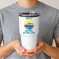 Life Is Better At The Lake Pontoon Boat Pontooning Lake Love Great Gift Tumbler thumb 2