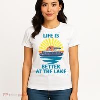 Life Is Better At The Lake Pontoon Boat Pontooning Lake Love Great Gift Women's T-Shirt thumb 4