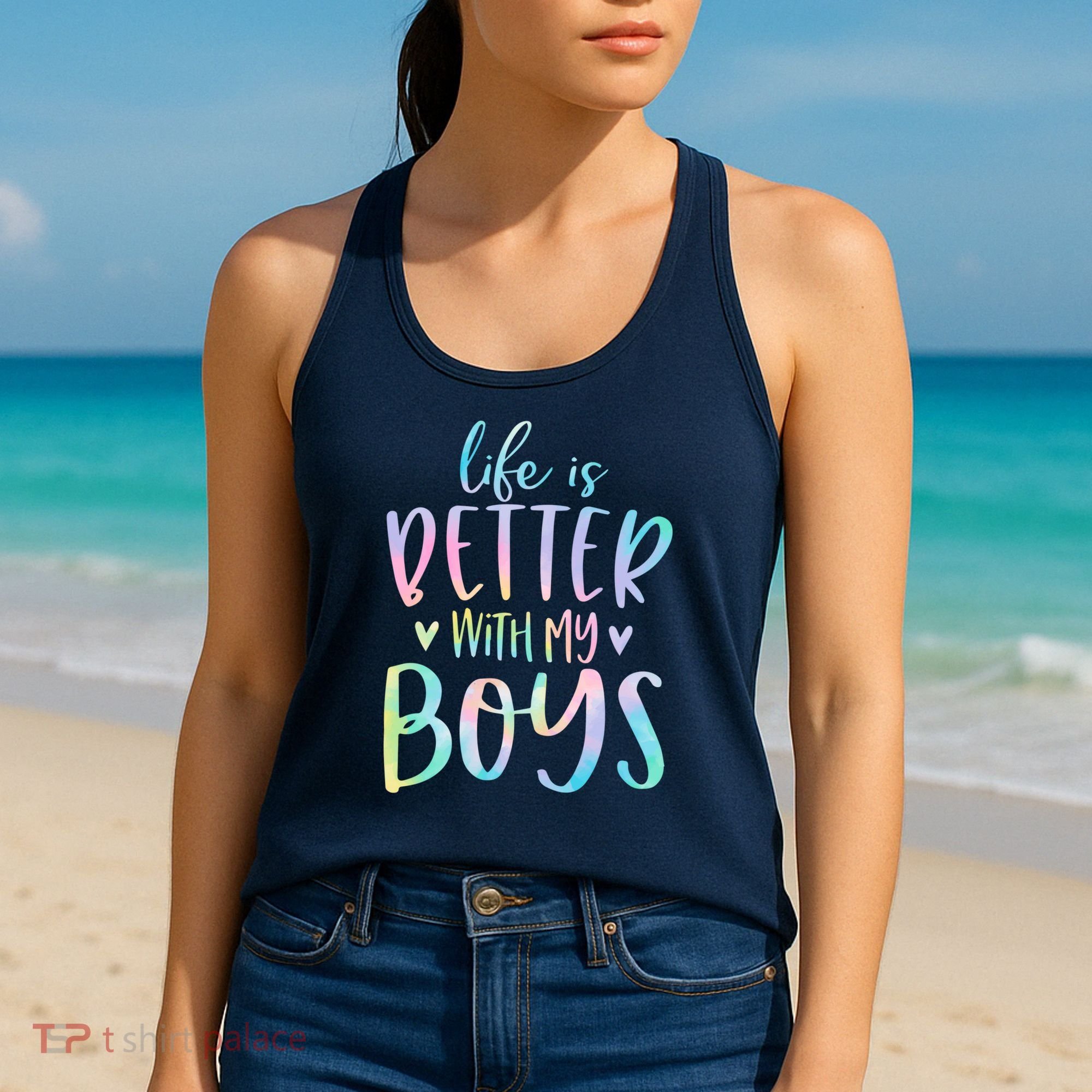 Life Is Better With My Boy Mom Of Boy Gifts Tie Dye Long Women's Tank Top