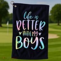 Life Is Better With My Boy Mom Of Boy Gifts Tie Dye Long Golf Towel thumb 1
