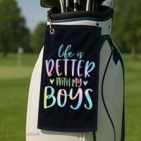 Life Is Better With My Boy Mom Of Boy Gifts Tie Dye Long Golf Towel thumb 2