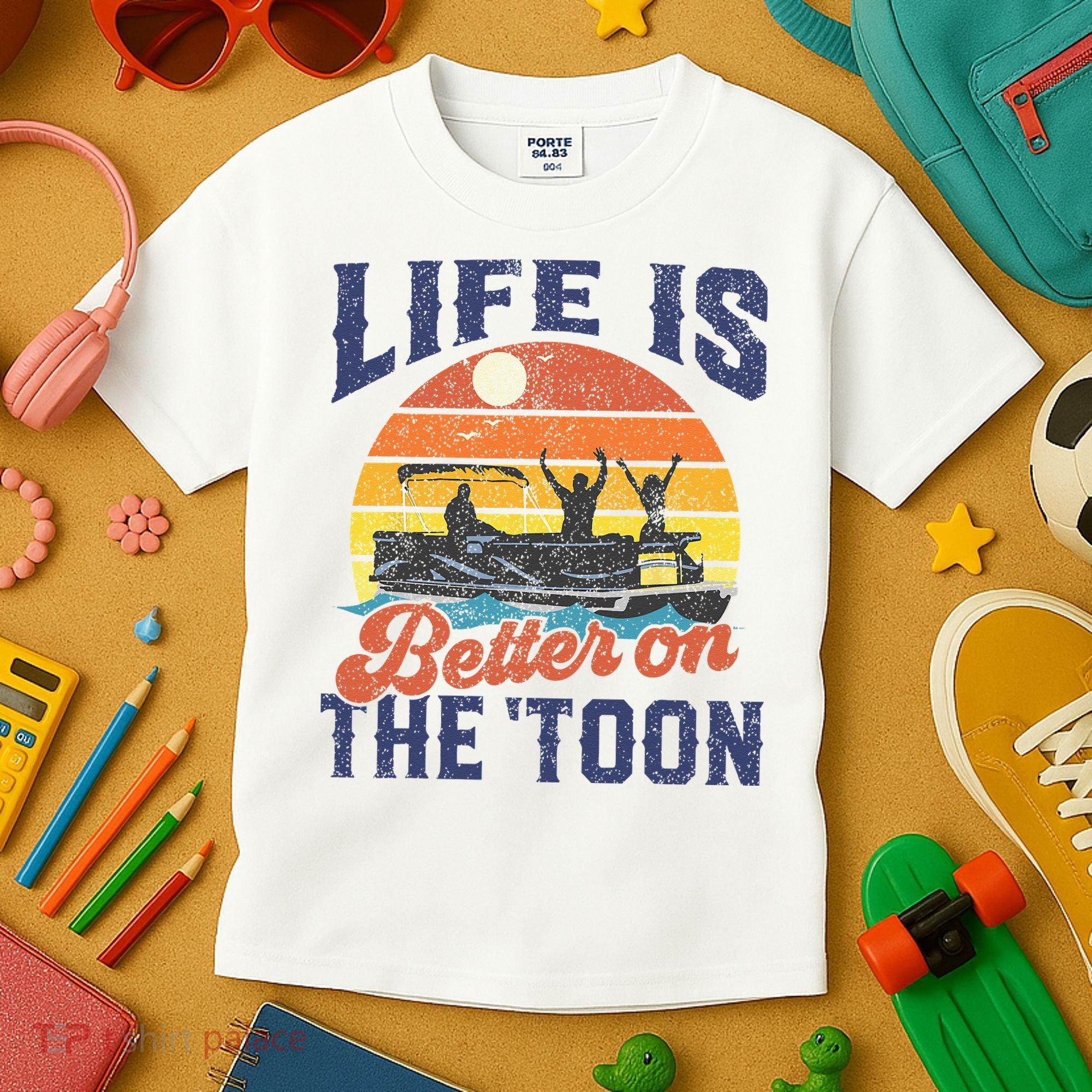 Life Is Better On The Toon Pontoon Boat Boating Fathers Gift Kids T-Shirt