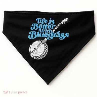 Life Is Better With Bluegrass! Eighties Vibe Banjo Retro Gift USA-Made Doggie Bandana
