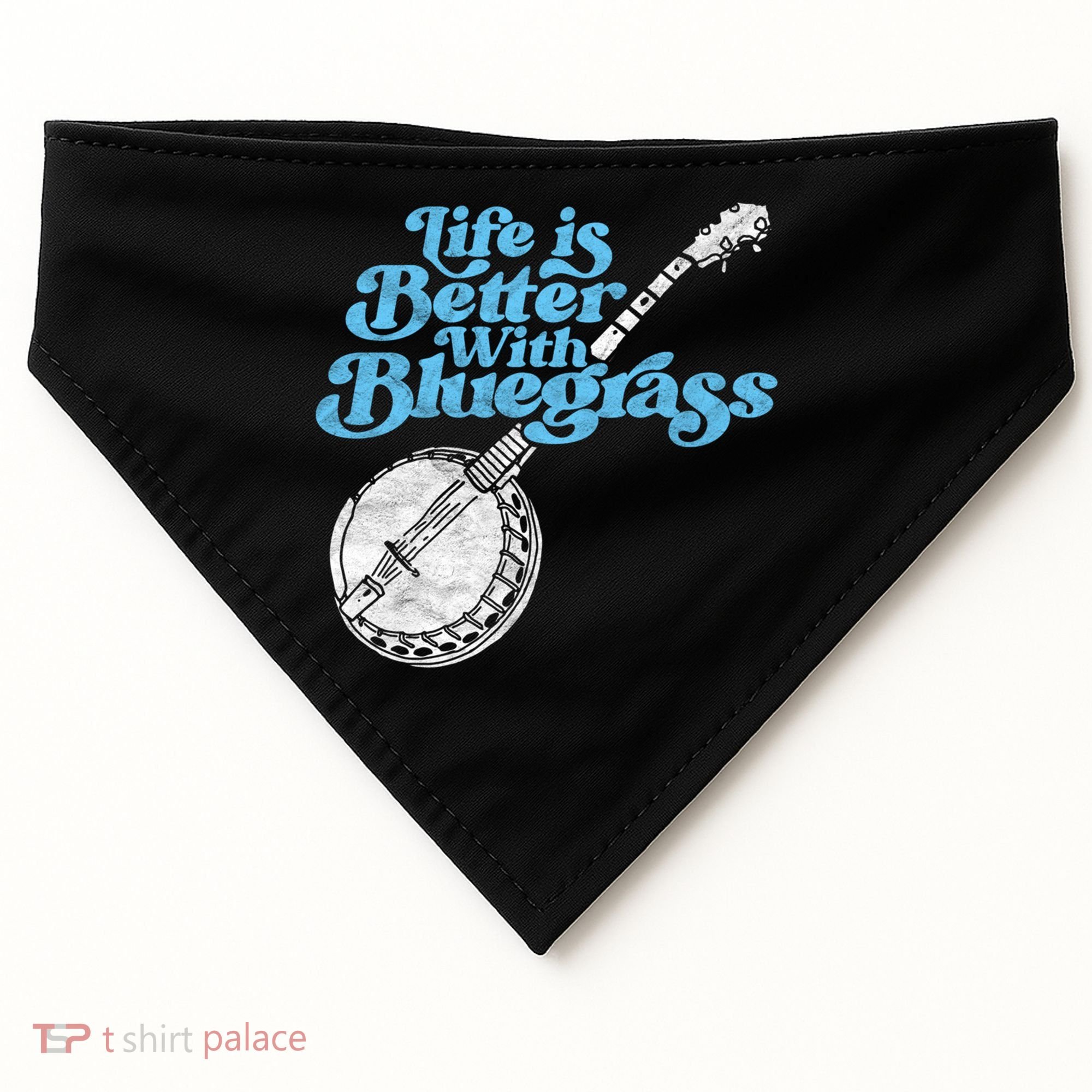 Life Is Better With Bluegrass! Eighties Vibe Banjo Retro Gift USA-Made Doggie Bandana