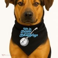 Life Is Better With Bluegrass! Eighties Vibe Banjo Retro Gift USA-Made Doggie Bandana thumb 1
