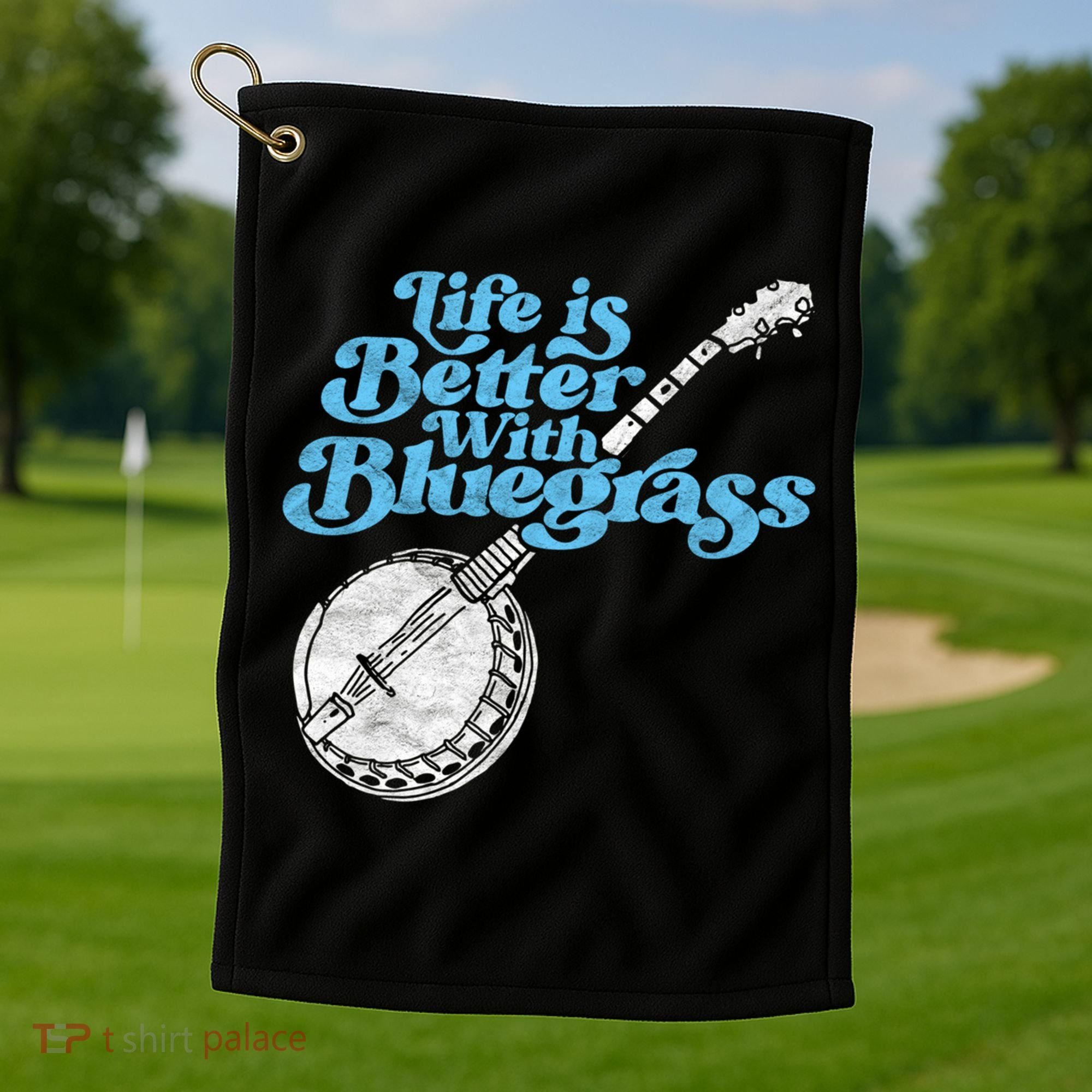Life Is Better With Bluegrass! Eighties Vibe Banjo Retro Gift Golf Towel