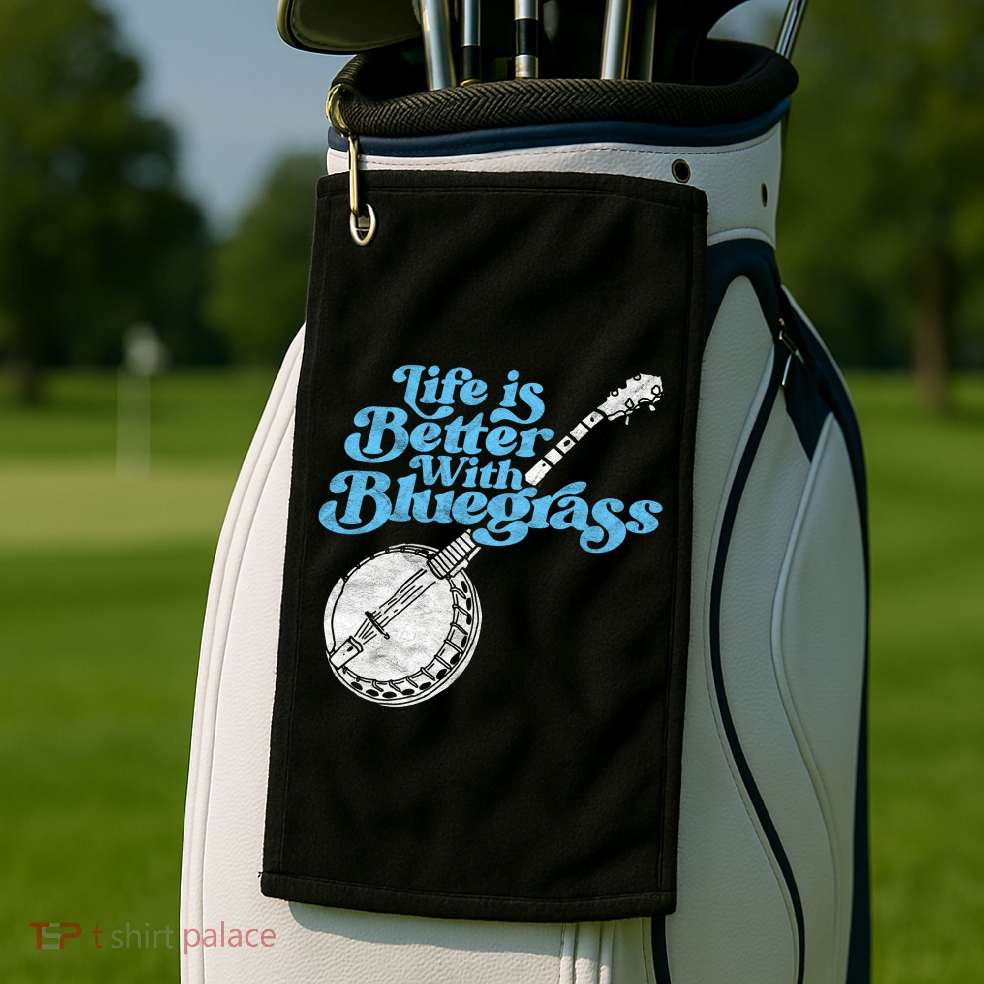 Life Is Better With Bluegrass! Eighties Vibe Banjo Retro Gift Golf Towel