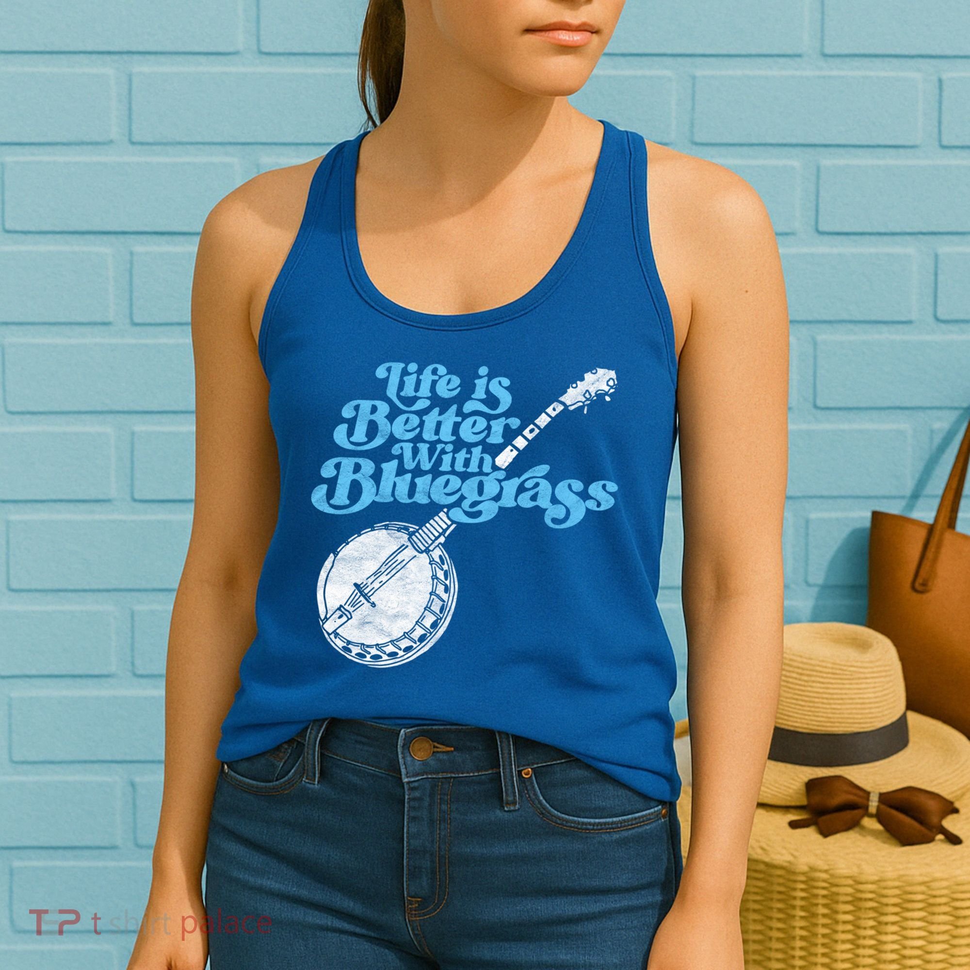 Life Is Better With Bluegrass! Eighties Vibe Banjo Retro Gift Women's Tank Top