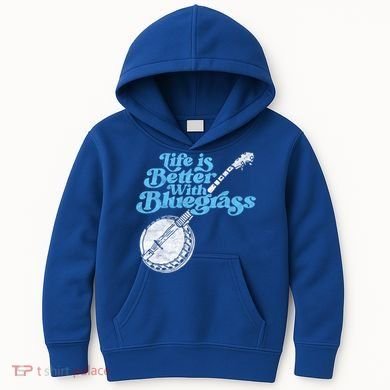 Life Is Better With Bluegrass! Eighties Vibe Banjo Retro Gift Kids Hoodie