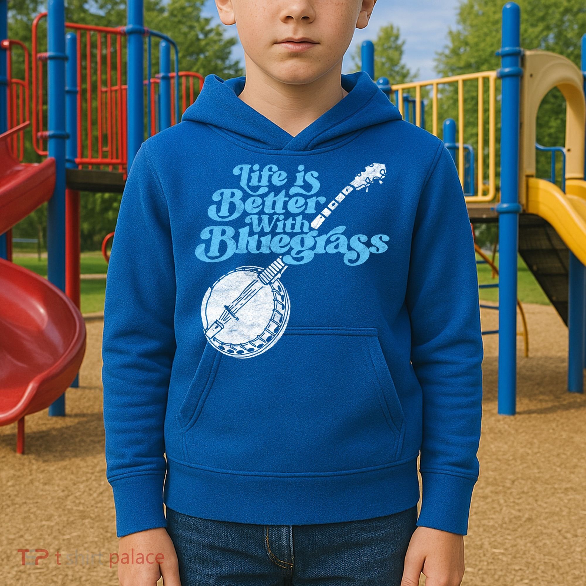 Life Is Better With Bluegrass! Eighties Vibe Banjo Retro Gift Kids Hoodie