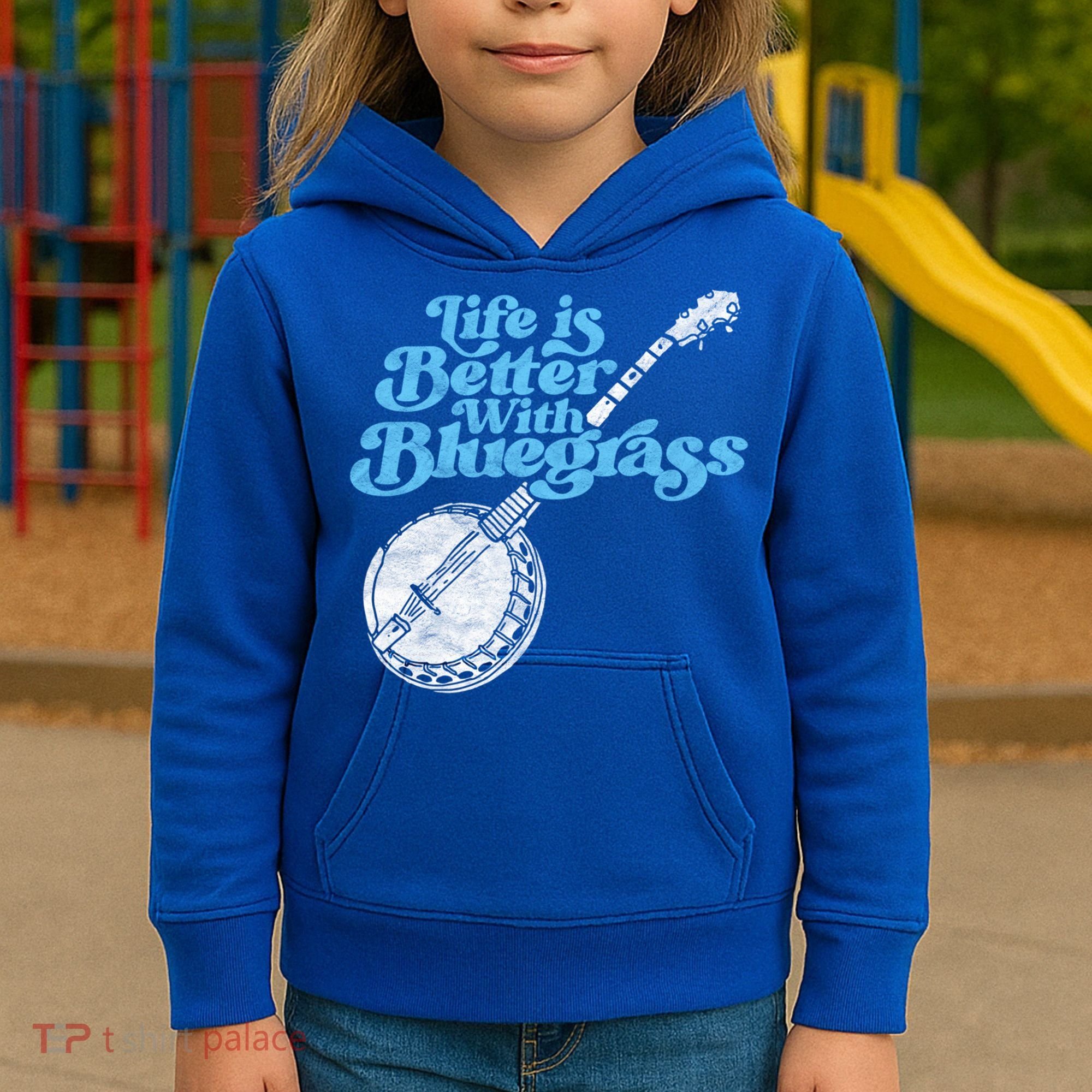 Life Is Better With Bluegrass! Eighties Vibe Banjo Retro Gift Kids Hoodie