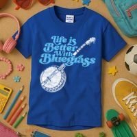 Life Is Better With Bluegrass! Eighties Vibe Banjo Retro Gift Kids T-Shirt thumb 3