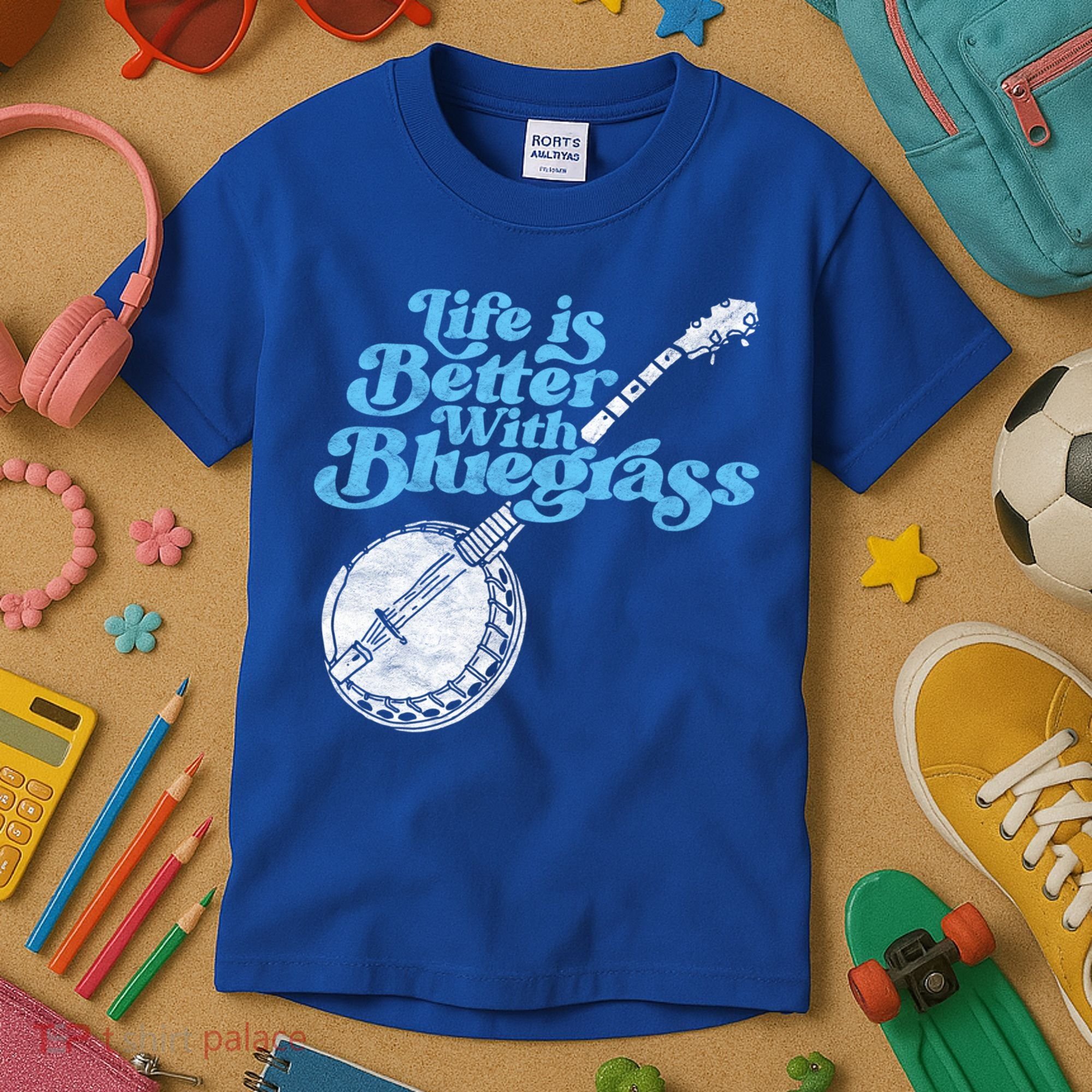Life Is Better With Bluegrass! Eighties Vibe Banjo Retro Gift Kids T-Shirt