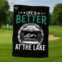 Life Is Better At The Lake Pontoon Boat Pontooning Gift Golf Towel thumb 1
