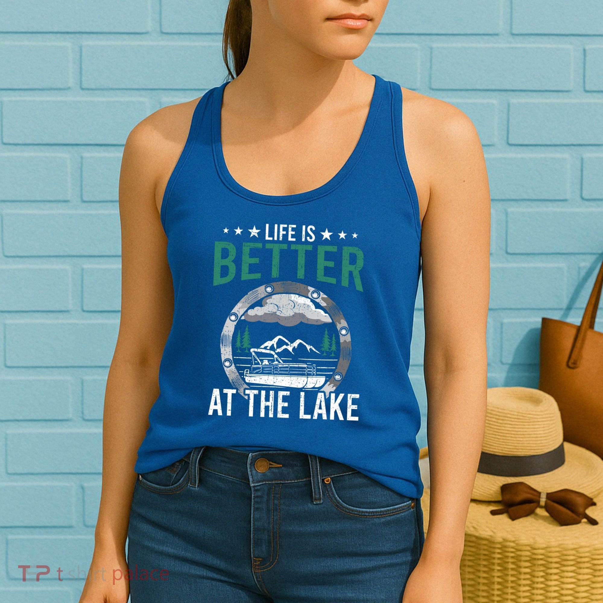 Life Is Better At The Lake Pontoon Boat Pontooning Gift Women's Tank Top