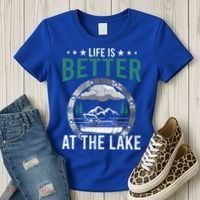 Life Is Better At The Lake Pontoon Boat Pontooning Gift Women's T-Shirt thumb 3