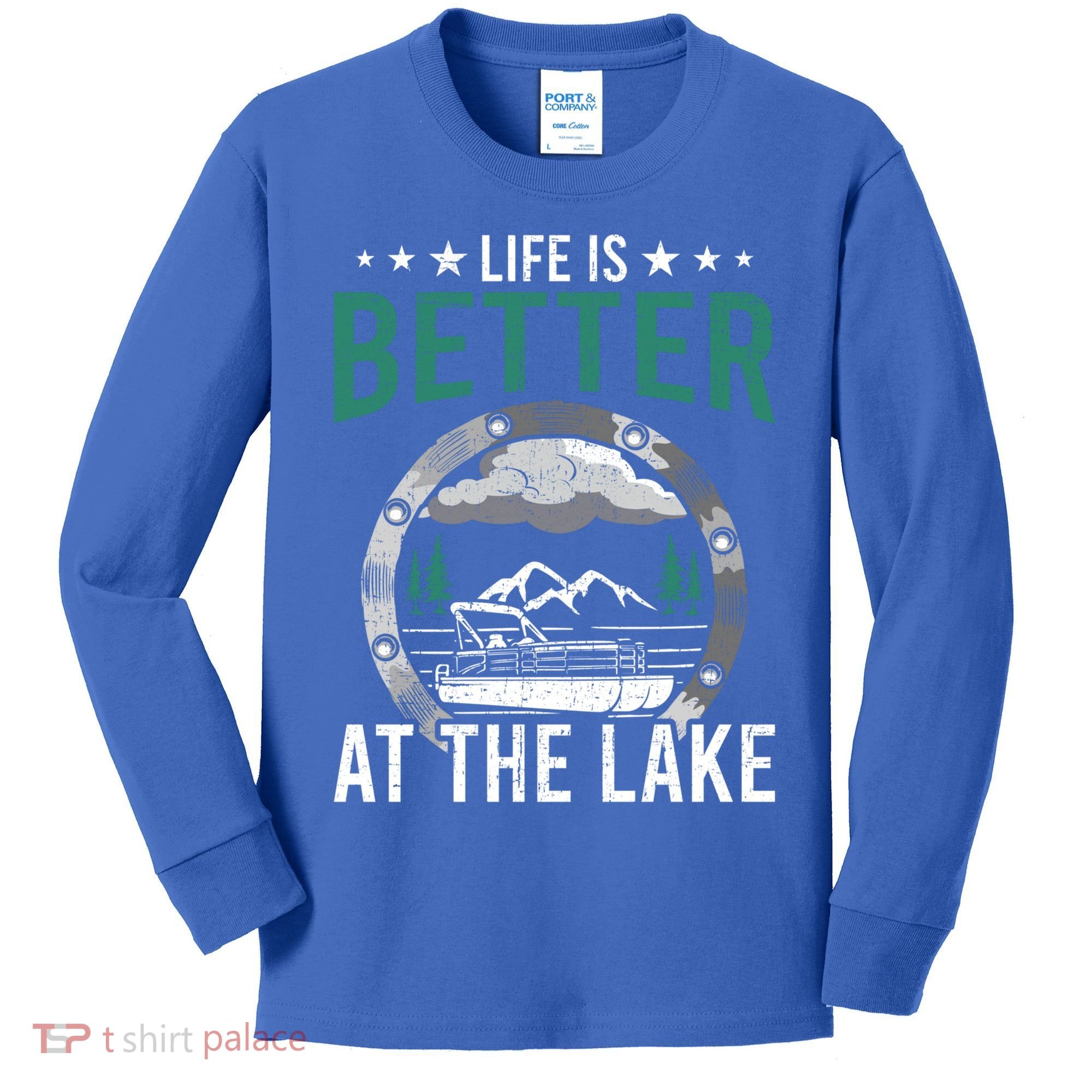 Life Is Better At The Lake Pontoon Boat Pontooning Gift Kids Long Sleeve Shirt