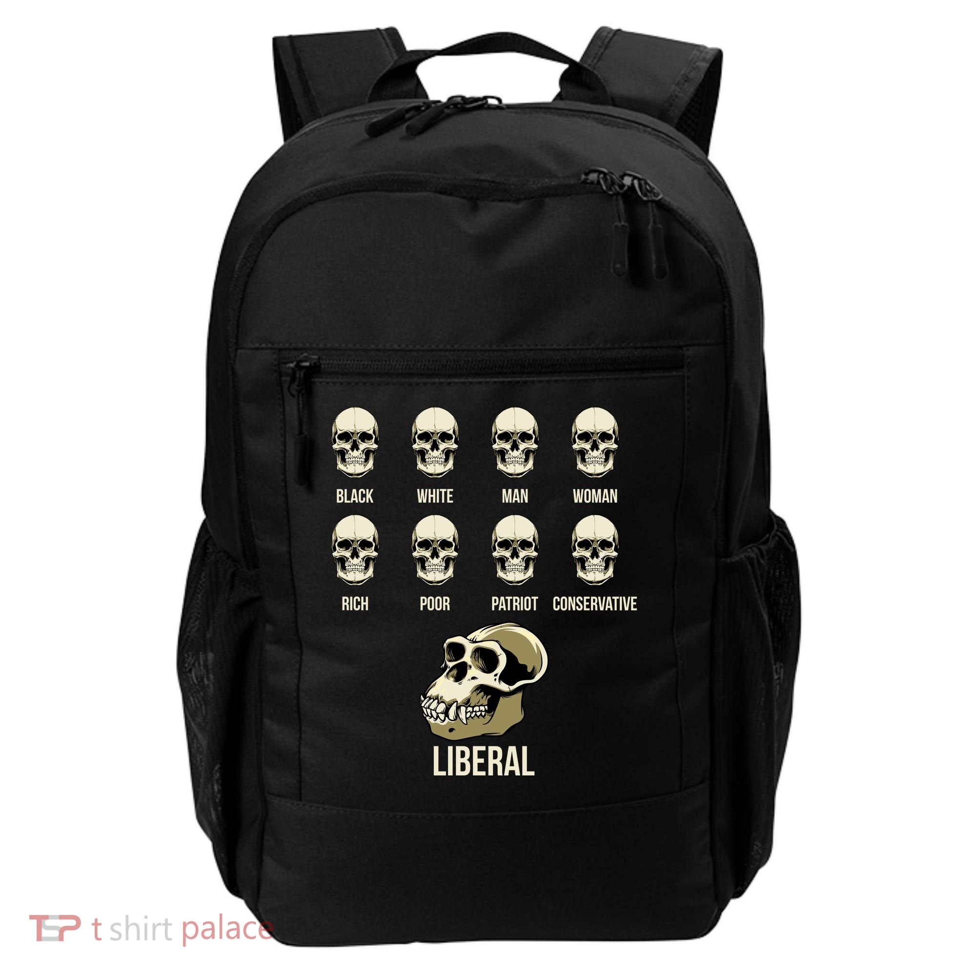 Liberal Monkey Black White Man Woman Rich Poor Patriot Conservative Backpack