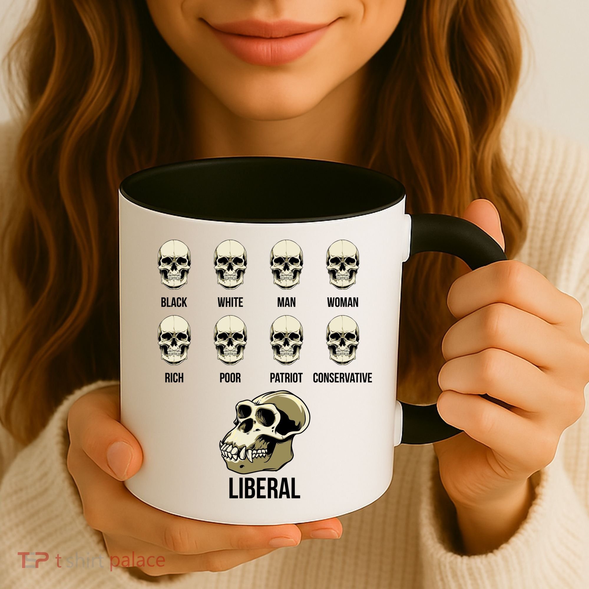 Liberal Monkey Black White Man Woman Rich Poor Patriot Conservative Coffee Mug