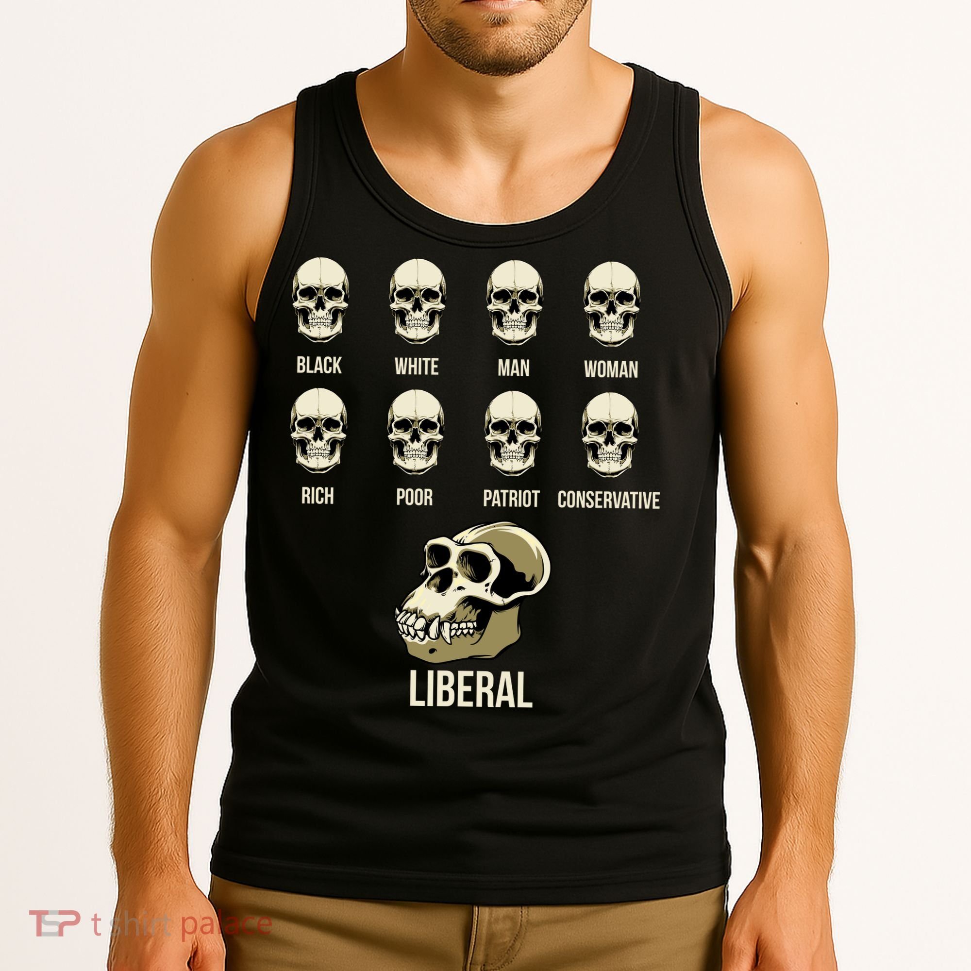 Liberal Monkey Black White Man Woman Rich Poor Patriot Conservative Tank Top