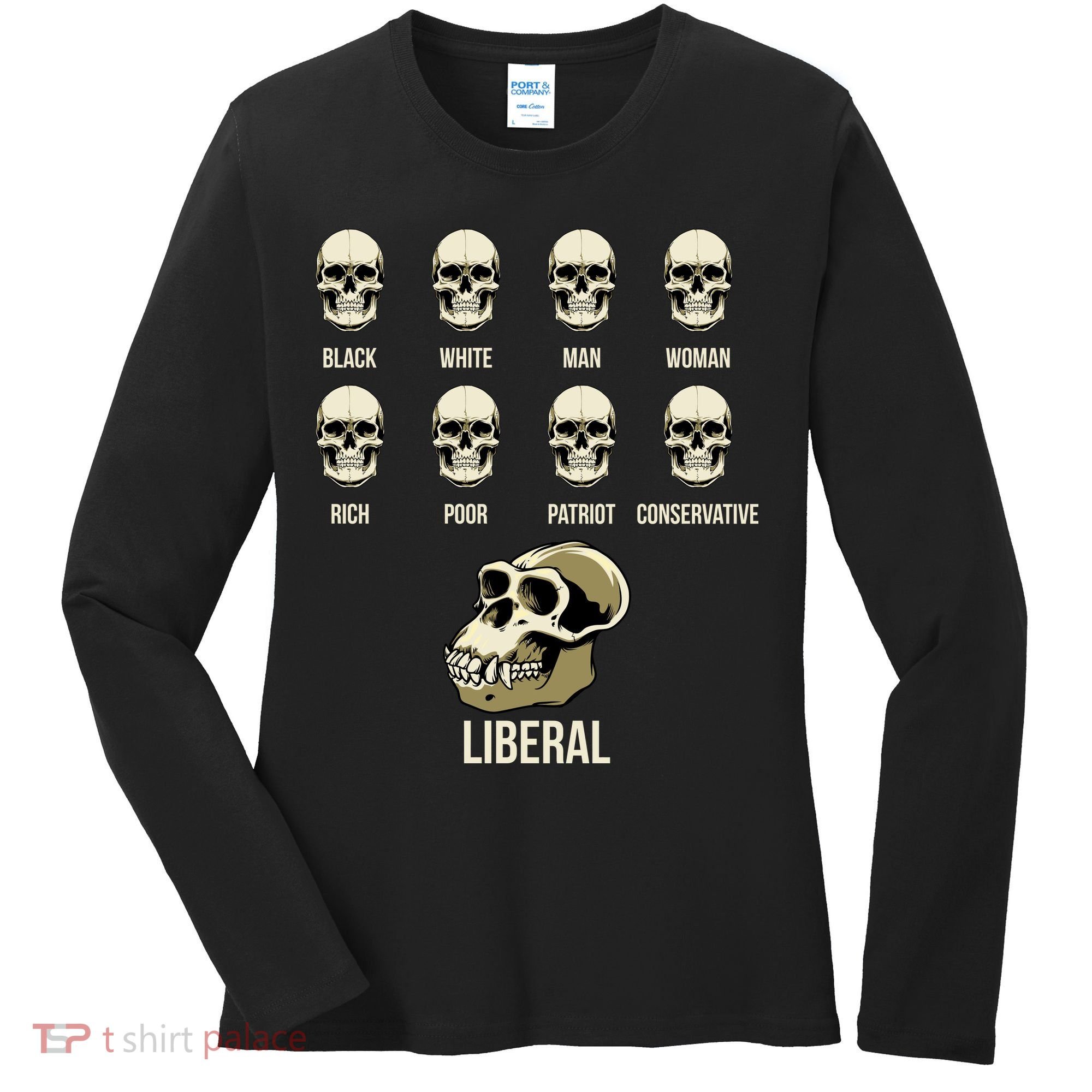 Liberal Monkey Black White Man Woman Rich Poor Patriot Conservative Women's Long Sleeve Shirt