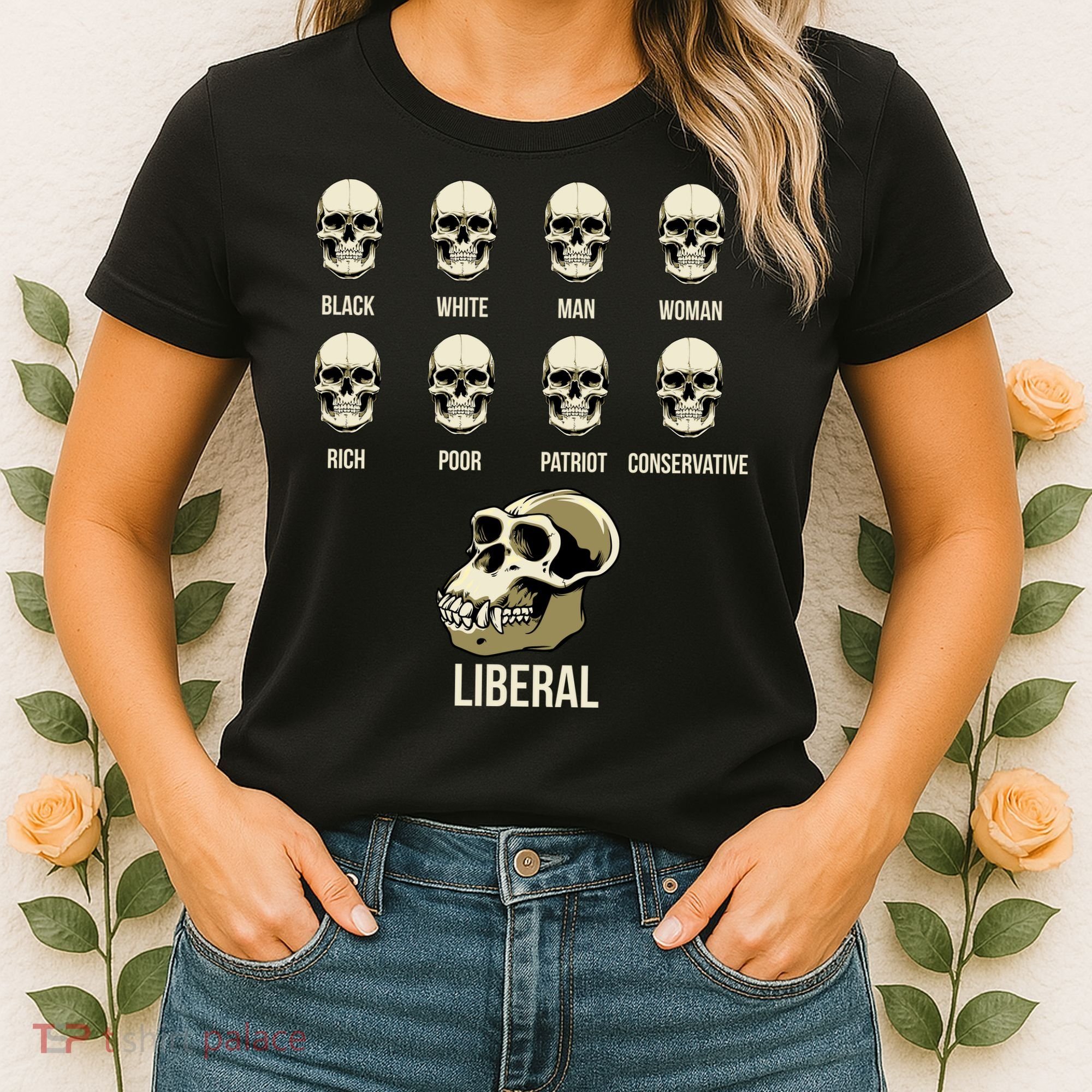 Liberal Monkey Black White Man Woman Rich Poor Patriot Conservative Women's T-Shirt