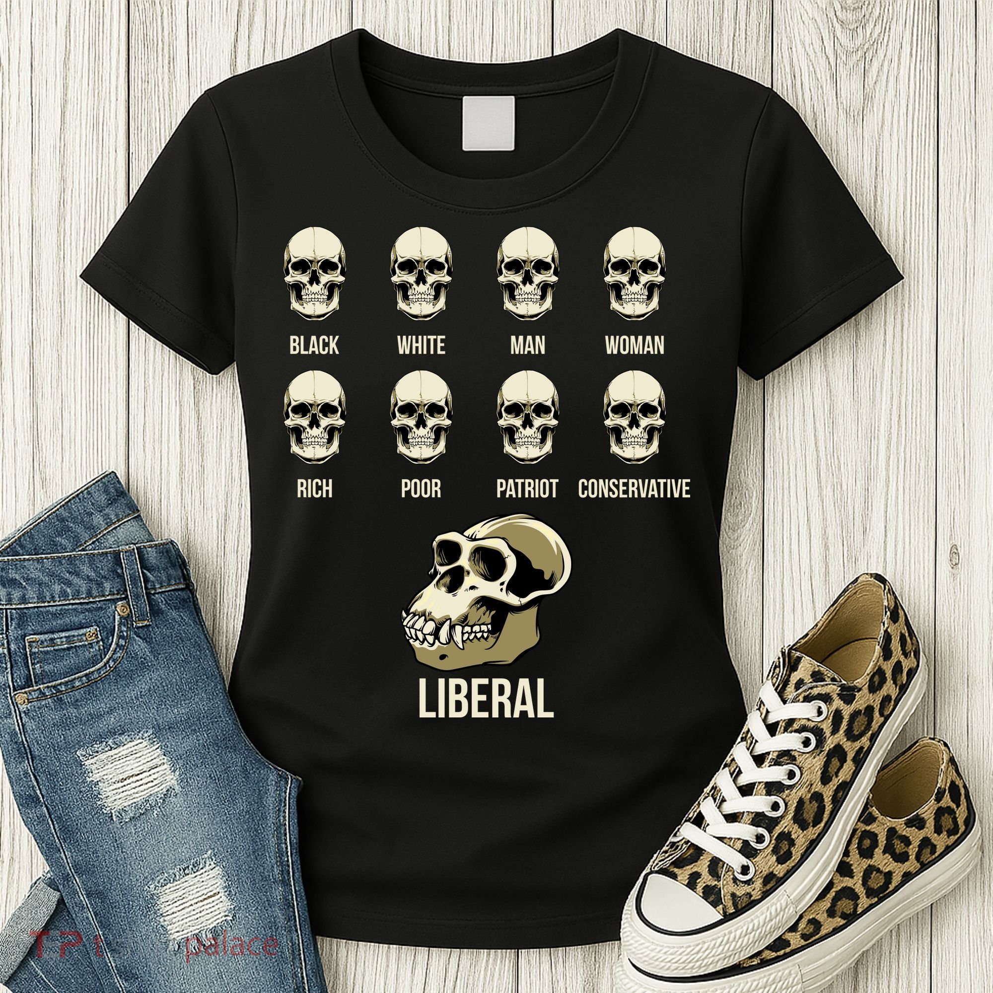 Liberal Monkey Black White Man Woman Rich Poor Patriot Conservative Women's T-Shirt