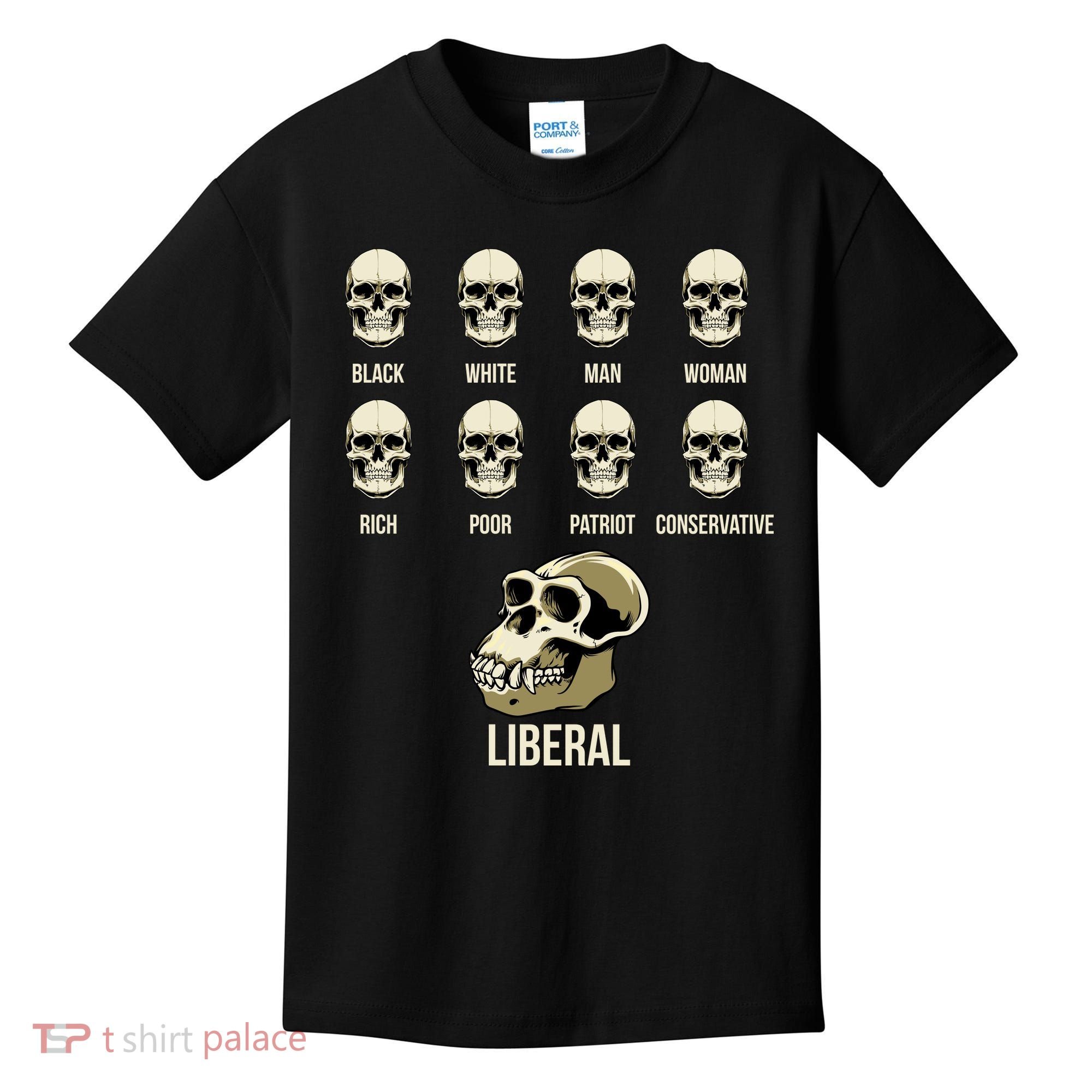 Liberal Monkey Black White Man Woman Rich Poor Patriot Conservative Kids T-Shirt