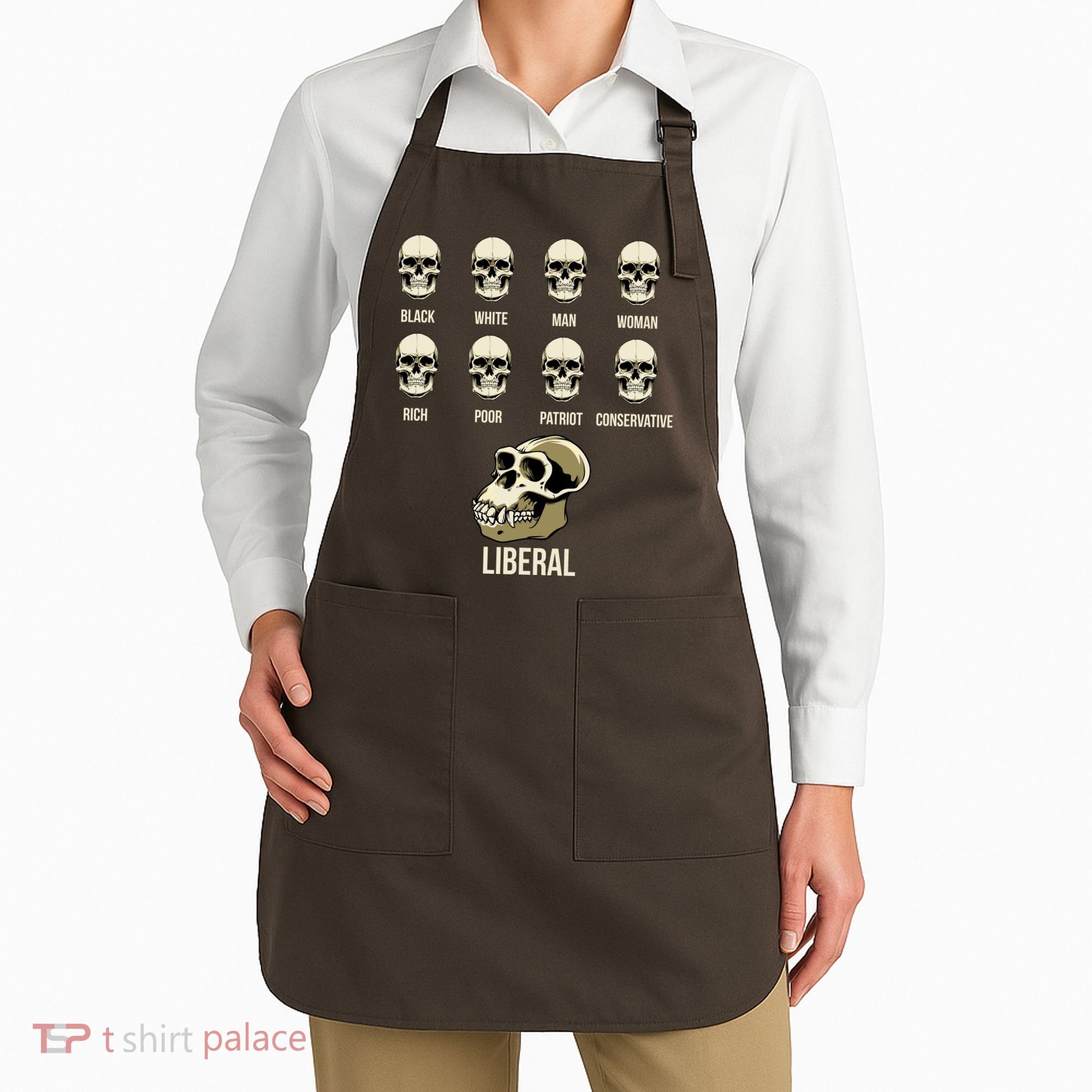 Liberal Monkey Black White Man Woman Rich Poor Patriot Conservative Apron
