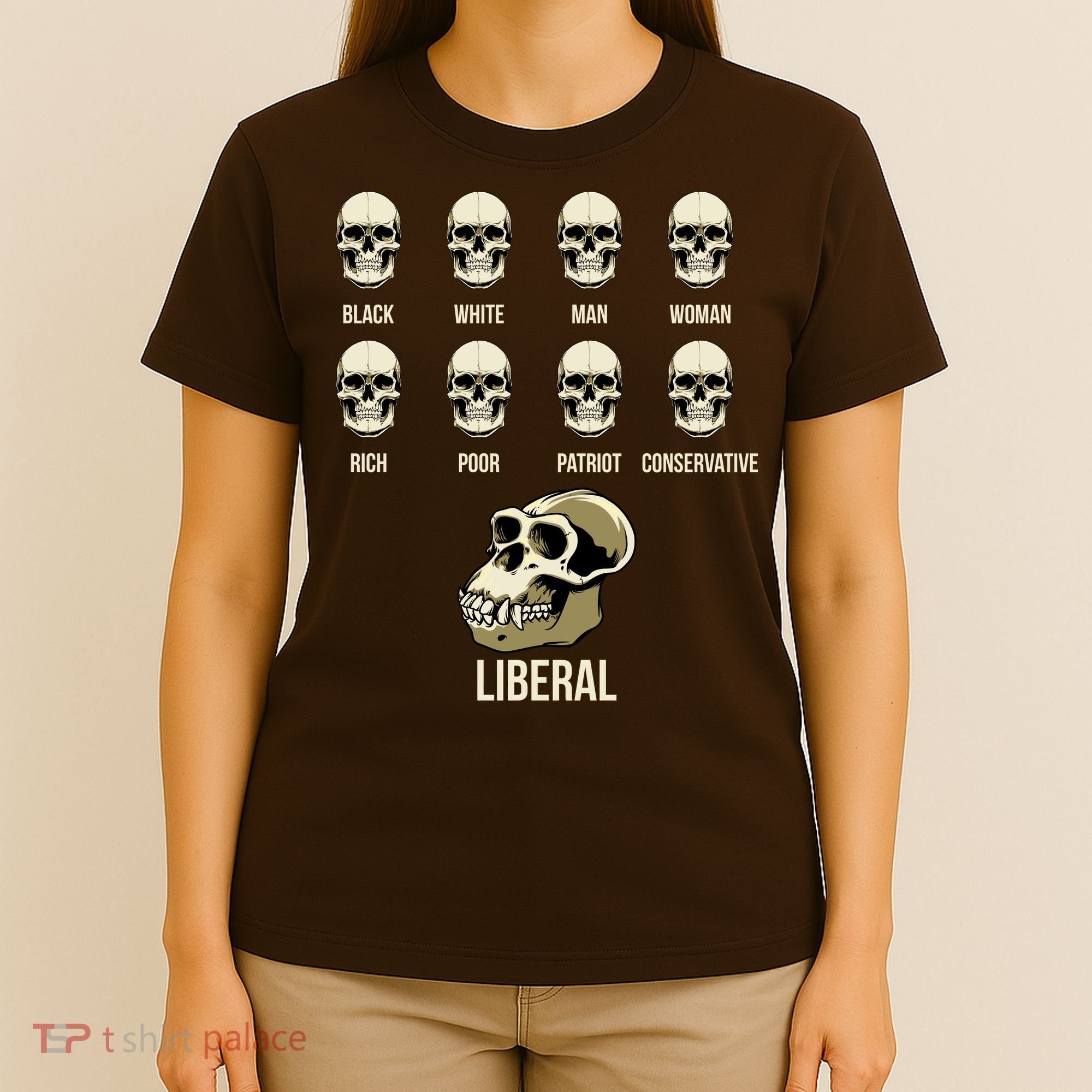 Liberal Monkey Black White Man Woman Rich Poor Patriot Conservative T-Shirt