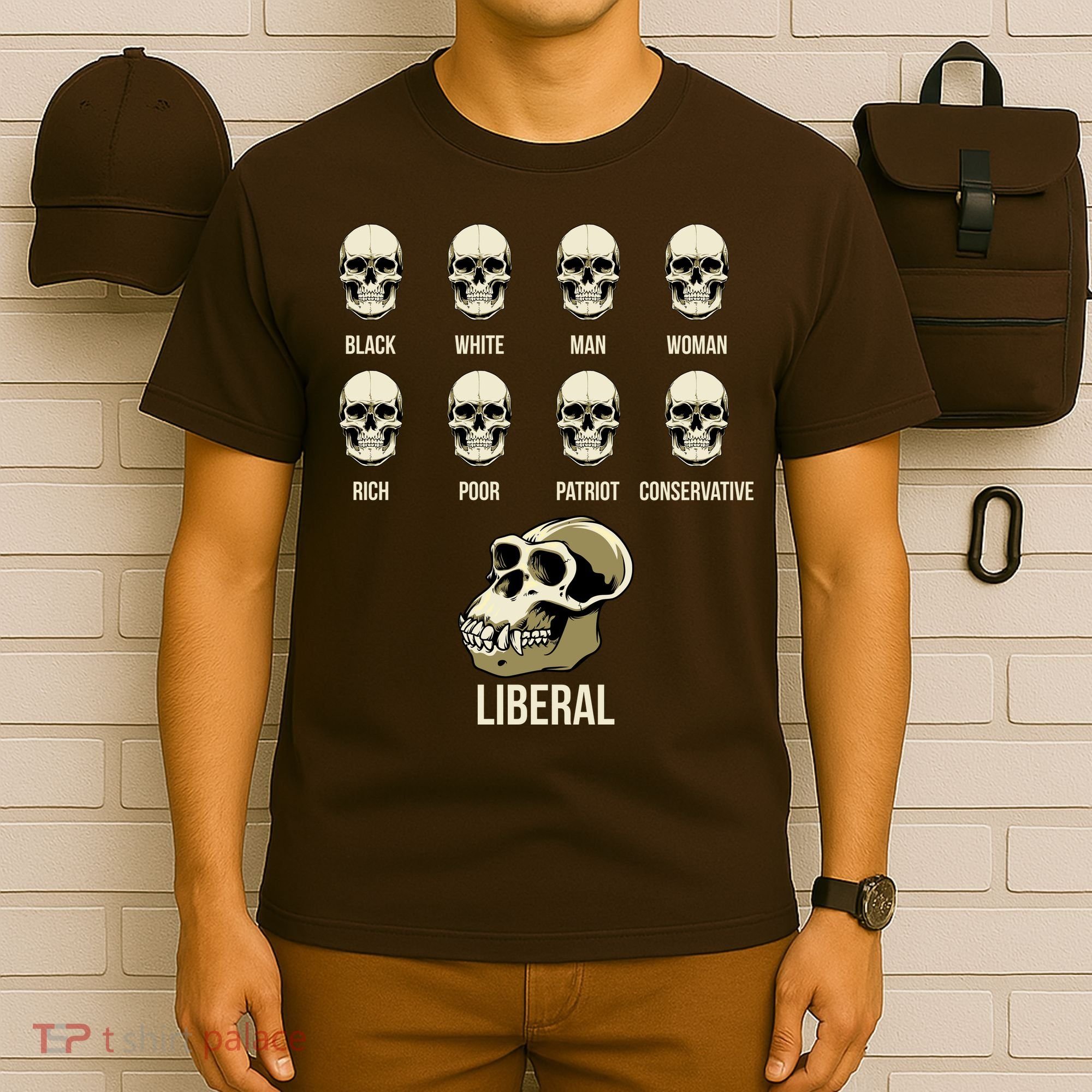 Liberal Monkey Black White Man Woman Rich Poor Patriot Conservative T-Shirt