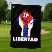 Libertad Cuba Cuban Flag Protest Fist Golf Towel thumb 1