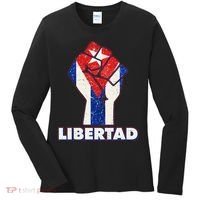 Libertad Cuba Cuban Flag Protest Fist Women's Long Sleeve Shirt thumb 0